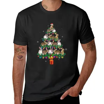 Футболка С кроликом и рождественской елкой, рубашка с животным принтом для мальчиков, эстетическая одежда, футболка оверсайз, мужские футболки