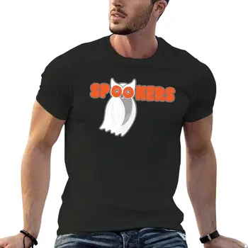Футболка с логотипом Spookers (Призрачная сова), короткая футболка, корейские модные футболки с графическим рисунком, черные футболки для мужчин