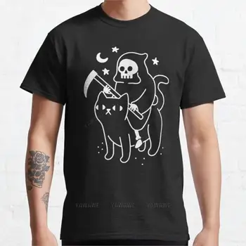 футболки мужские хлопчатобумажные топы Death Rides A Black Cat, футболка, винтажная футболка, милая одежда, футболки на заказ, мужская футболка с круглым вырезом