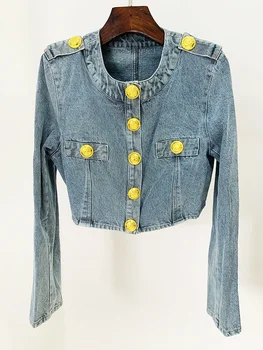 Хай-СТРИТ, Новая мода 2023, Дизайнерская Стильная куртка, женская джинсовая Короткая куртка с золотыми пуговицами