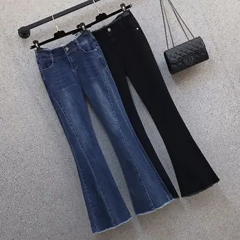 Хлопчатобумажные женские джинсы в стиле пэчворк, слегка расклешенные джинсовые брюки с высокой талией, облегающие джинсы-стрейч с кисточками по бокам, мешковатые джинсы XL