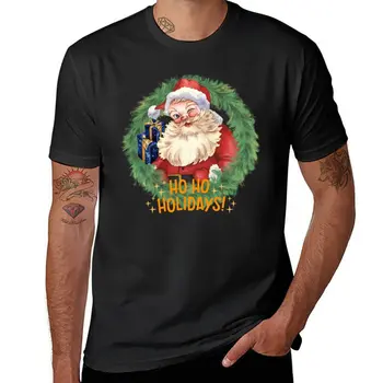 Хо-хо Праздники! Рождественская футболка с изображением венка Санта-Клауса, футболка с графикой, белые футболки для мальчиков, облегающие футболки для мужчин