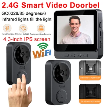 Цифровой Видеодомофон 2Way Домофон Визуальные Дверные Звонки С 4,3-Дюймовым Экраном 1080P 2.4 G WiFi Камера-Глазок Беспроводной Дверной Звонок