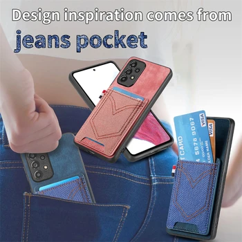 Чехол-бумажник с Отделением для магнитных карт Samsung Galaxy A22 A21S A04S A13 A73 A82 M62 F62 M32 A12 A52 A72 С Карманом для джинсов