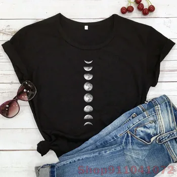 Эстетическая женская футболка с феноменом фаз Луны, футболки с астрономической графикой, топы