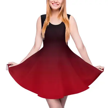 Ярко-красное и черное платье Омбре с минималистичным градиентом, кавайные платья без рукавов, Повседневное платье для катания на коньках с принтом, Женские платья Оверсайз